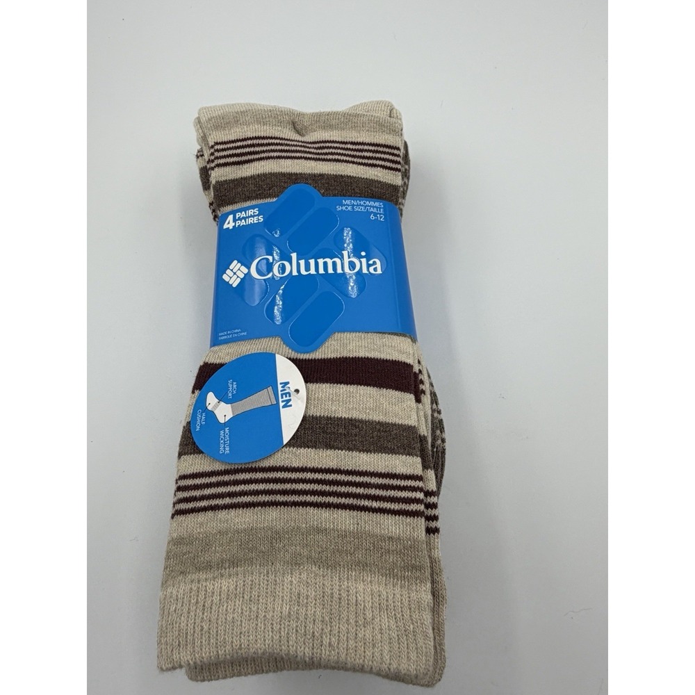 Columbia Mens 4 Pair Crew Mi-Chaussettes Cotton Blend Socks, Fits 6-12 Shoe
